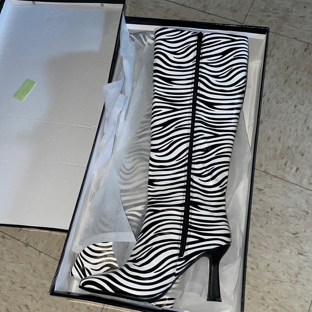 Nasty Gal Zebra Print Knee High Boots
